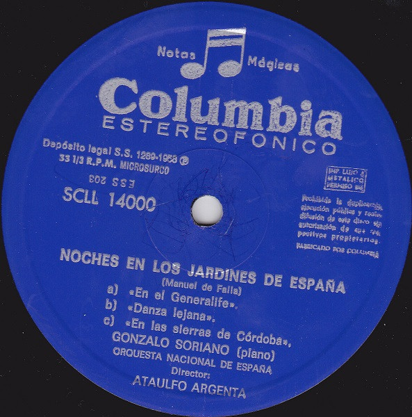 Joaquín Rodrigo , Narciso Yepes , Manuel de Falla , Gonzalo Soriano , Orquesta Nacional de España Director Ataúlfo Argenta - Concierto De Aranjuez / Noches En Los Jardines De España | Columbia (SCLL 14000) - 4