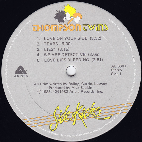 Thompson Twins - Side Kicks | Arista (AL 6607) - 3