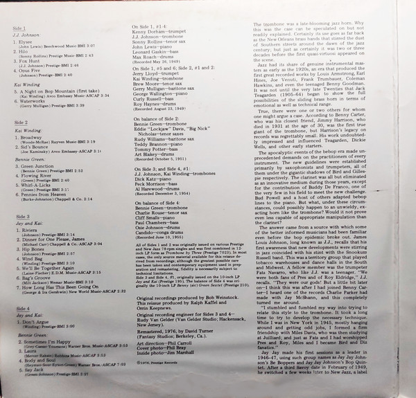 J.J. Johnson - Kai Winding - Bennie Green With Sonny Rollins , John Lewis , Gerry Mulligan , Art Blakey - Early Bones | Prestige (PR 24067) - 3
