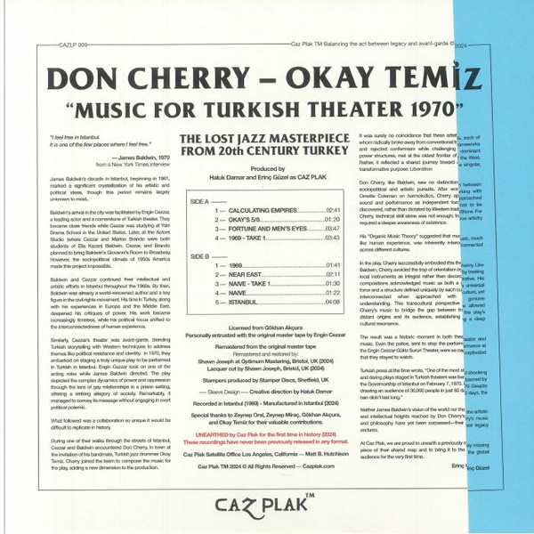 Don Cherry - Okay Temiz - Music For Turkish Theater 1970 | CAZ PLAK (CAZLP009) - 2