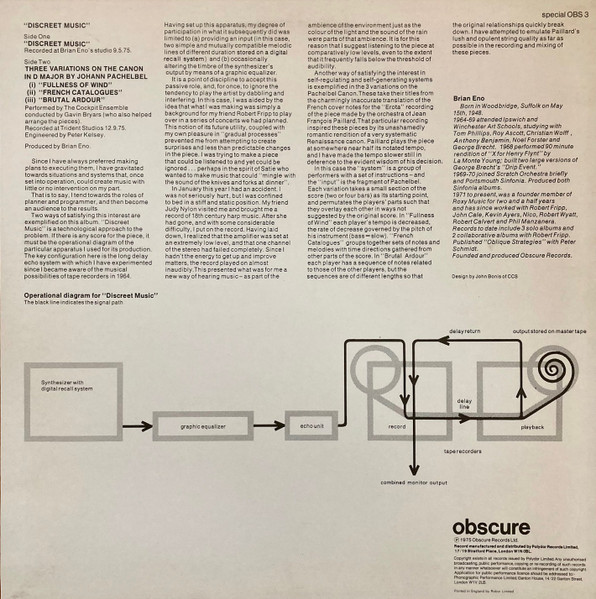 Brian Eno - Discreet Music | Obscure (OBS 3) - 2