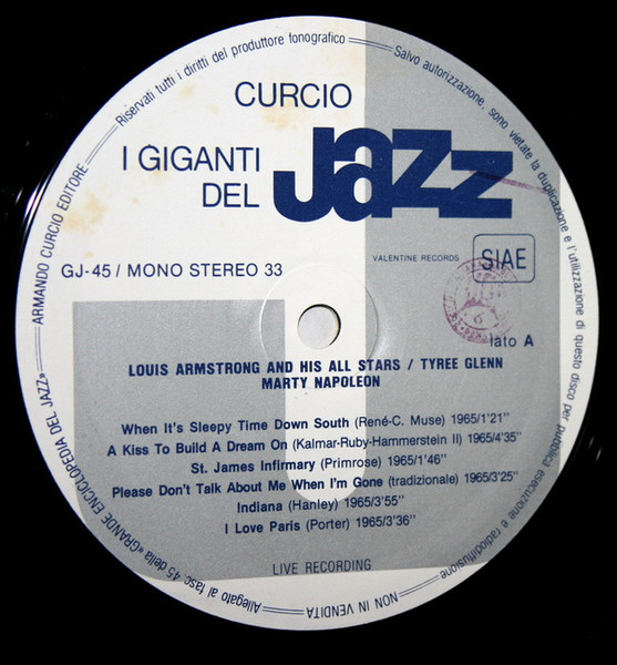 Louis Armstrong And His All-Stars , Tyree Glenn , Marty Napoleon - I Giganti Del Jazz Vol. 45 | Curcio (GJ-45) - 4