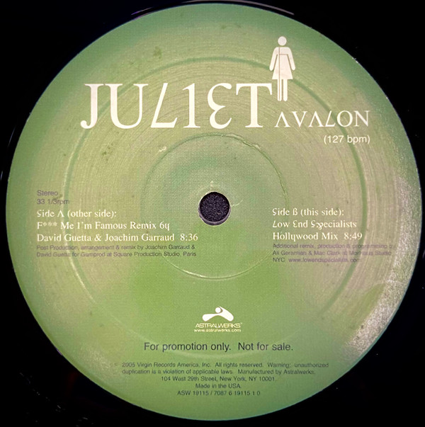 Juliet - Avalon | Virgin (VUSTDJX 299)