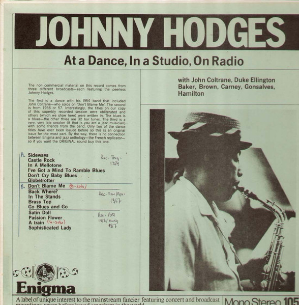 Johnny Hodges - At A Dance, In A Studio, On Radio | Enigma (1052) - main Johnny Hodges - At A Dance, In A Studio, On Radio | Enigma (1052) - main