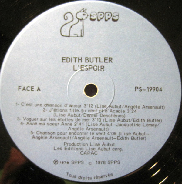 Edith Butler - L'espoir | SPPS Disques (PS-19904) Edith Butler - L'espoir | SPPS Disques (PS-19904)