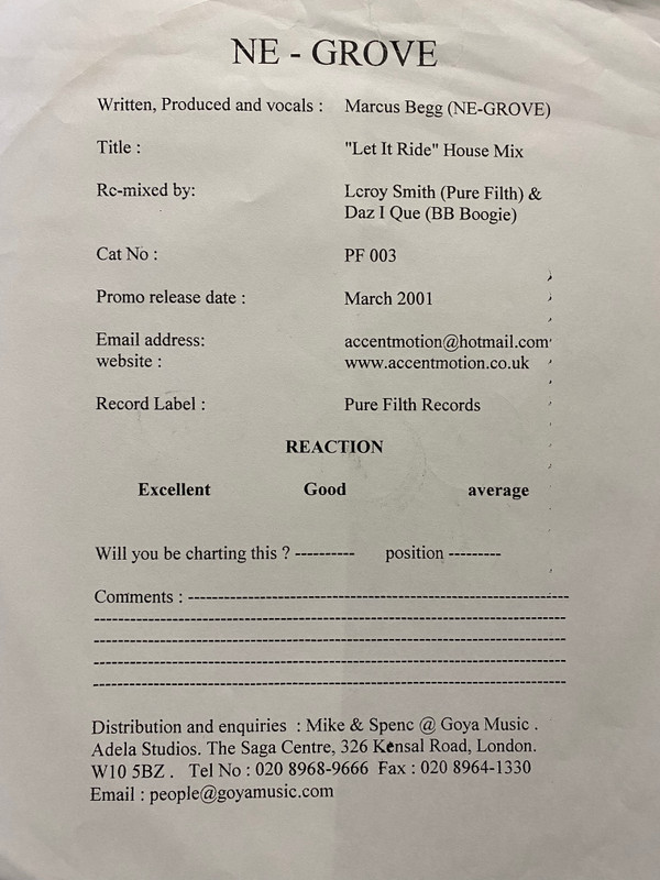 Ne-Grove - Let It Ride | Pure Filth Records (PF002)