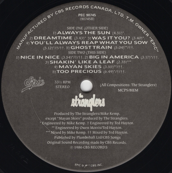 The Stranglers - Dreamtime | Epic (PEC 90745) - 4
