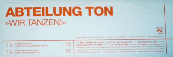 Abteilung Ton - Wir Tanzen | Kosmo Records (KOS 2068) - 4