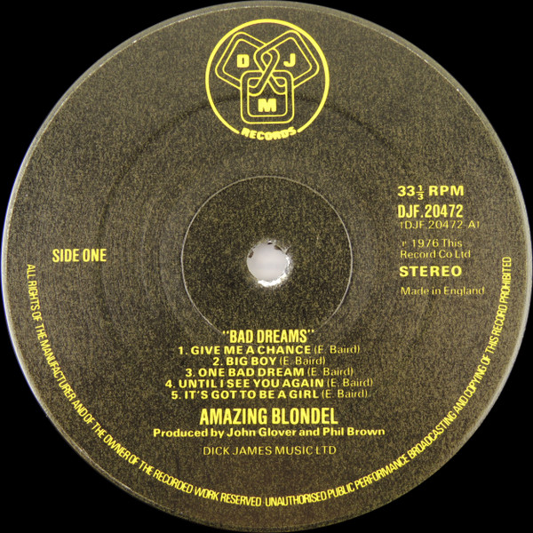 Amazing Blondel - Bad Dreams | DJM Records (DJLPS 472) - 3
