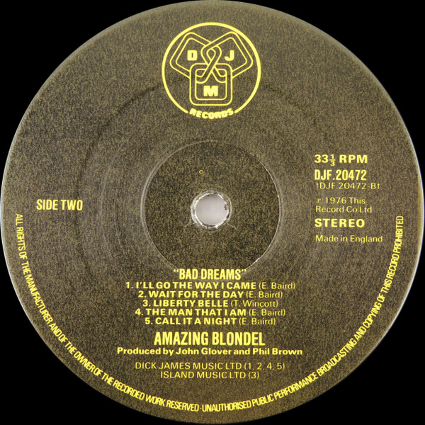 Amazing Blondel - Bad Dreams | DJM Records (DJLPS 472) - 4