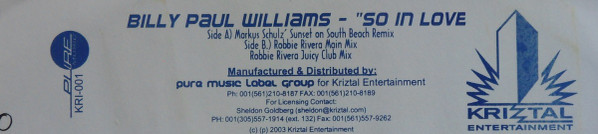 Billy Paul Williams - So In Love | Kriztal Entertainment (KRI-001)