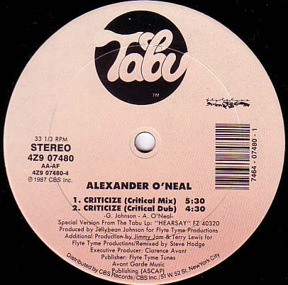 Alexander O'Neal - Criticize | Tabu Records (4Z9 07480)