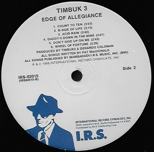 Timbuk 3 - Edge Of Allegiance | I.R.S. Records (IRS-82015) - 3 Timbuk 3 - Edge Of Allegiance | I.R.S. Records (IRS-82015) - 3