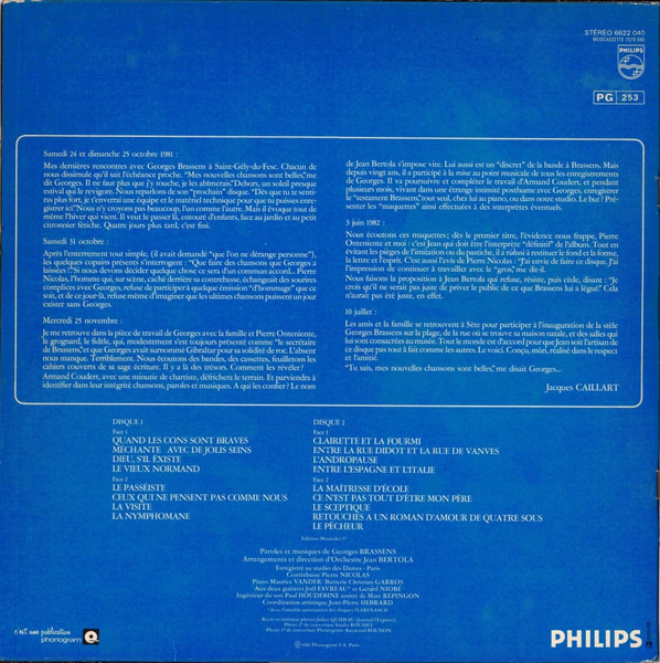 Georges Brassens , Jean Bertola - Les Dernières Chansons Inédites Par Jean Bertola | Philips (6622 040) - 4 Georges Brassens , Jean Bertola - Les Dernières Chansons Inédites Par Jean Bertola | Philips (6622 040) - 4