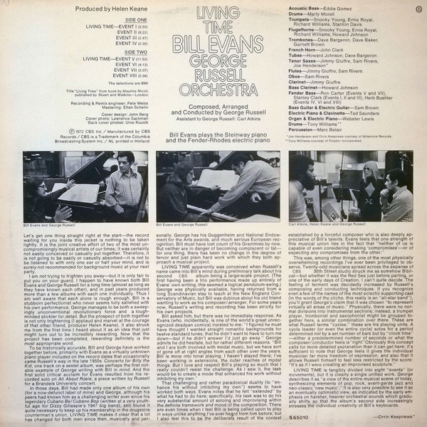 Bill Evans , George Russell Orchestra - Living Time | CBS (S 65010) - 2
