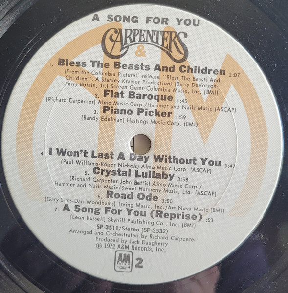 Carpenters - A Song For You | A&M Records (SP 3511) - 4