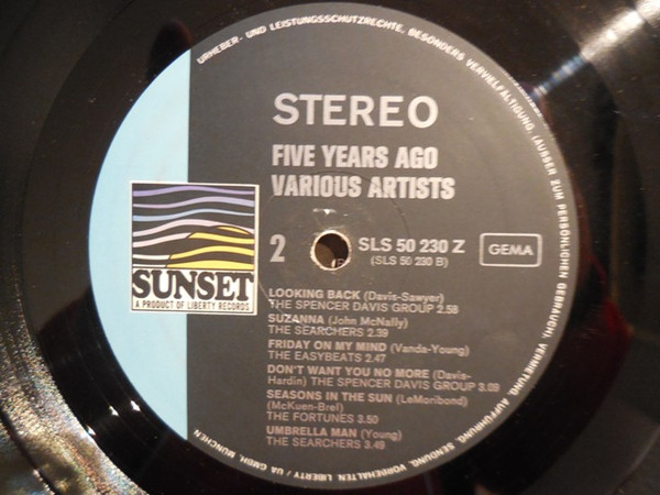 Various - Five Years Ago | Sunset Records (SLS 50 230 Z) - 4 Various - Five Years Ago | Sunset Records (SLS 50 230 Z) - 4