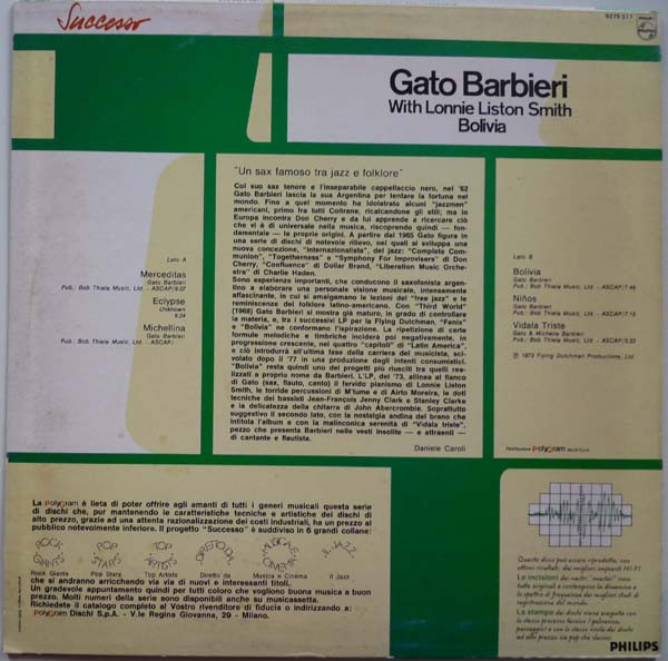 Gato Barbieri With Lonnie Liston Smith - Bolivia | Philips (9279 517) - 2