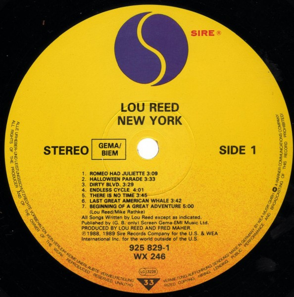 Lou Reed - New York | Sire (WX 246) - 3