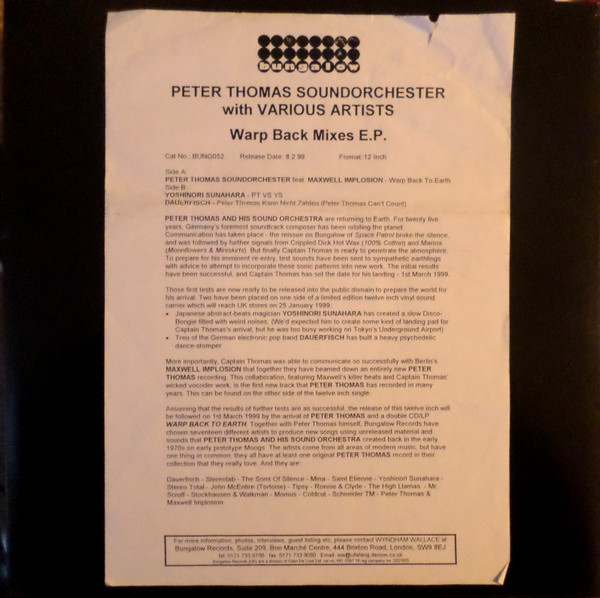 Peter Thomas Sound Orchestra - Warp Back To Earth (The Mixes E.P.) | Bungalow (BUNG 052) - main