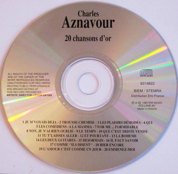 Charles Aznavour - 20 Chansons D'or | EMI (8319822) - 3