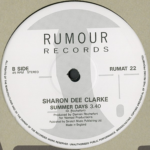 Sharon Dee Clarke - Guilty / Summer Days | Rumour Records (RUMAT 22) Sharon Dee Clarke - Guilty / Summer Days | Rumour Records (RUMAT 22)