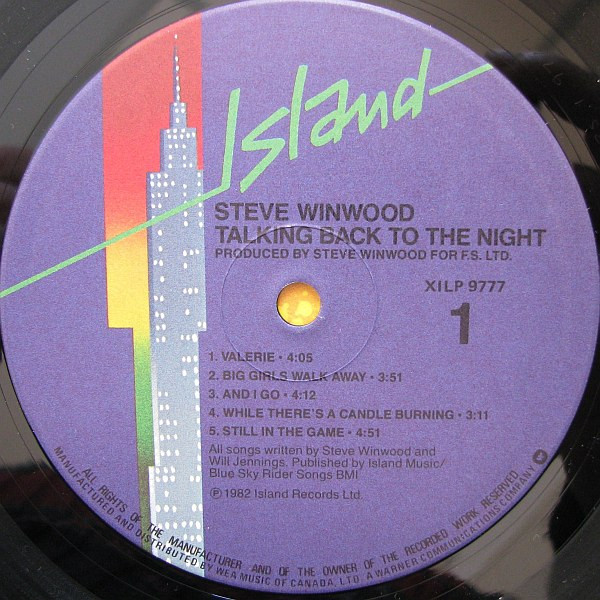 Steve Winwood - Talking Back To The Night | Island Records (XILP 9777) - 3 Steve Winwood - Talking Back To The Night | Island Records (XILP 9777) - 3