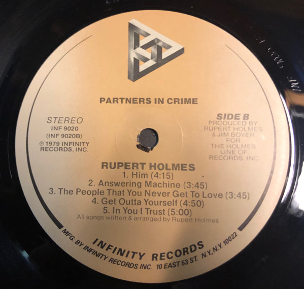Rupert Holmes - Partners In Crime | Infinity Records (INF 9020) - 4