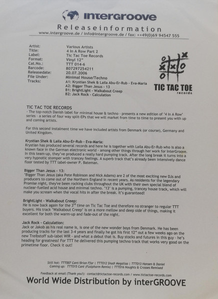 Various - 4 In A Row Part 2 | Tic Tac Toe Records (TTT014)