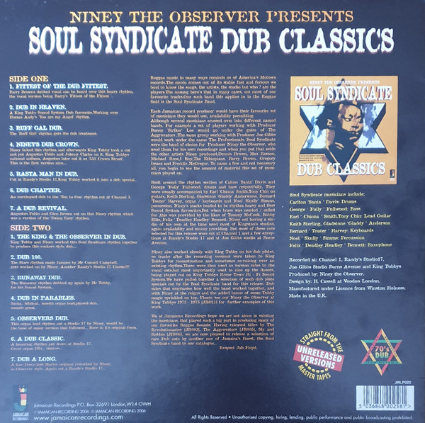 The Soul Syndicate - Niney The Observer Presents Soul Syndicate Dub Classics | Jamaican Recordings (JRLP022) - 2 The Soul Syndicate - Niney The Observer Presents Soul Syndicate Dub Classics | Jamaican Recordings (JRLP022) - 2