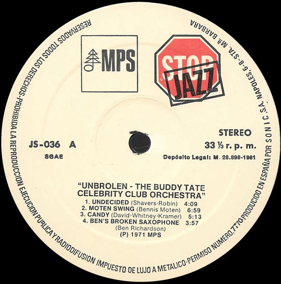 The Buddy Tate Celebrity Club Orchestra - Unbroken | MPS Records (JS-036) - 3