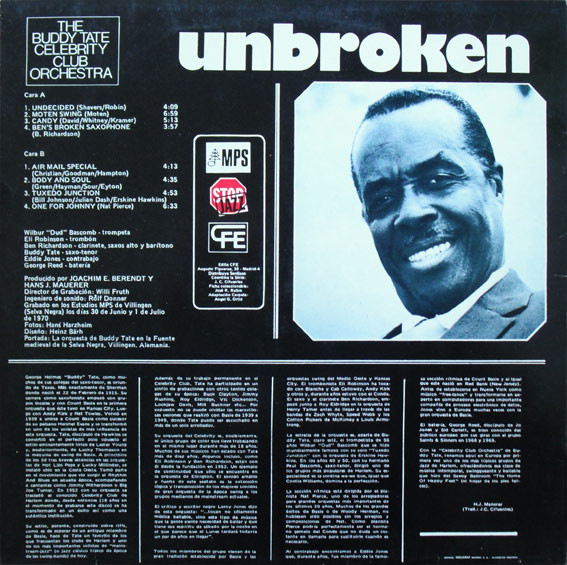 The Buddy Tate Celebrity Club Orchestra - Unbroken | MPS Records (JS-036) - 2
