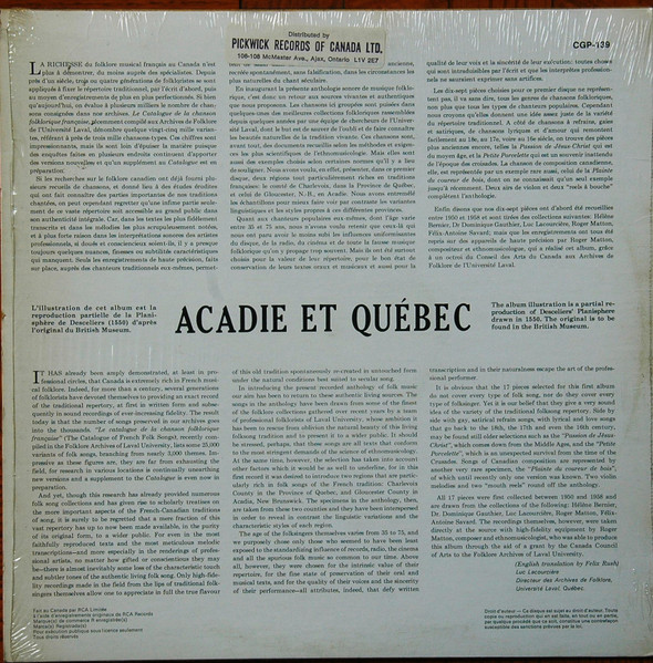 Various - Roger Matton - Acadie Et Québec Les Archives De Folklore Université Laval, Québec [Vinyl] | RCA Gala (CGP-139) - 2