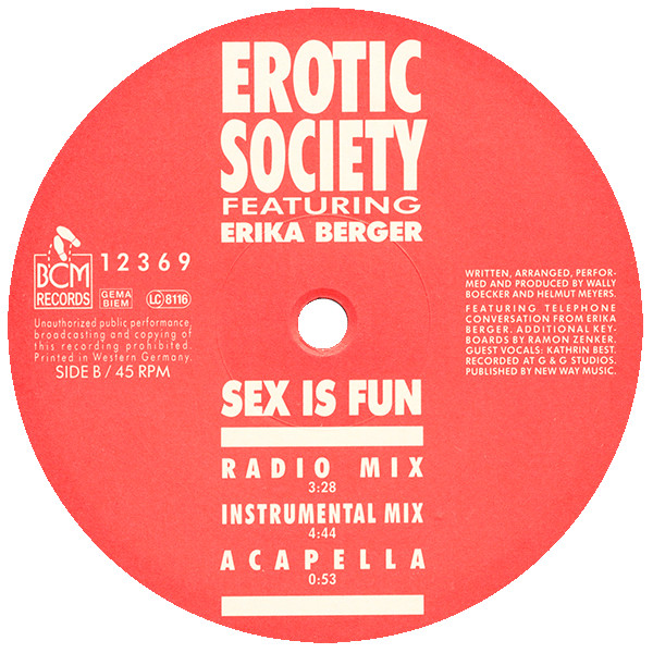 Erotic Society Featuring Erika Berger - Sex Is Fun | BCM Records (BCM 12369) - 4