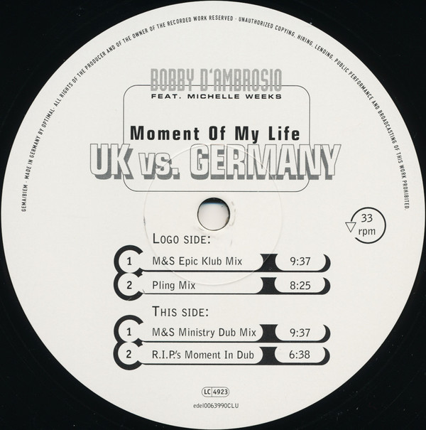 Bobby D'Ambrosio  &  Michelle Weeks - Moment Of My Life (UK vs. Germany) | Club Tools (edel0063990CLU)