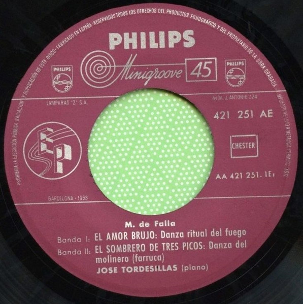 José Tordesillas · Manuel De Falla - José Tordesillas Al Piano | Philips (421 251 AE) - 3