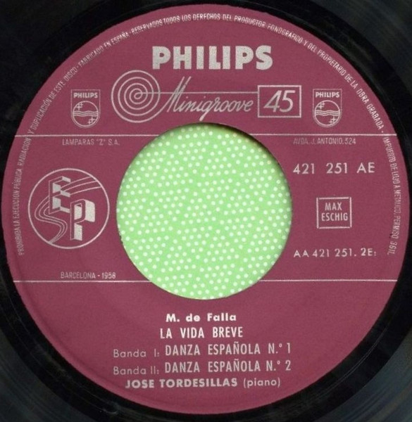 José Tordesillas · Manuel De Falla - José Tordesillas Al Piano | Philips (421 251 AE) - 4