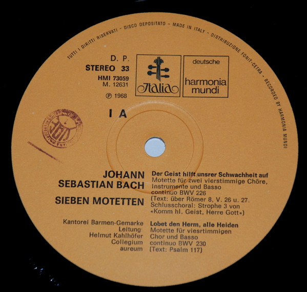 Johann Sebastian Bach - Kantorei Barmen-Gemarke , Collegium Aureum Leitung Helmut Kahlhöfer - Sieben Motetten | Deutsche Harmonia Mundi (HMI 73059) - 4 Johann Sebastian Bach - Kantorei Barmen-Gemarke , Collegium Aureum Leitung Helmut Kahlhöfer - Sieben Motetten | Deutsche Harmonia Mundi (HMI 73059) - 4