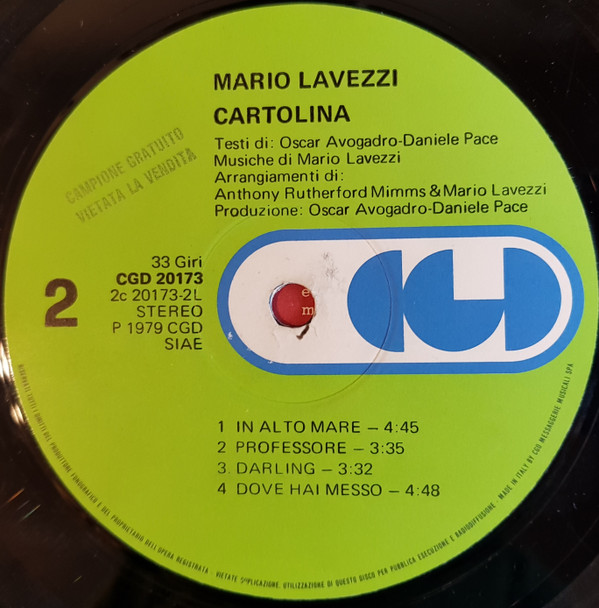 Mario Lavezzi - Cartolina | CGD (CGD 20173) - 3