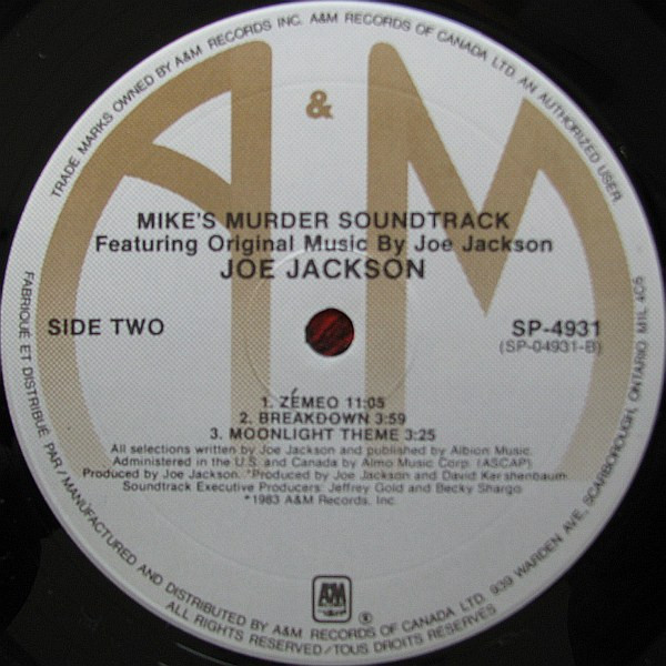 Joe Jackson - Mike's Murder - The Motion Picture Soundtrack | A&M Records (SP-4931) - 4