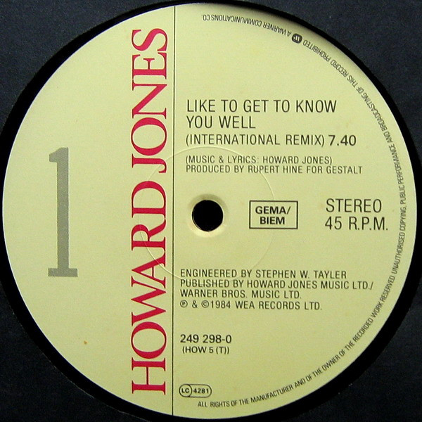 Howard Jones - Like To Get To Know You Well | WEA (249 298-0) - main Howard Jones - Like To Get To Know You Well | WEA (249 298-0) - main
