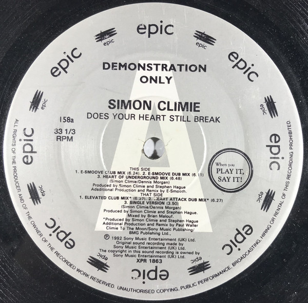 Simon Climie - Does Your Heart Still Break | Epic (XPR 1863) - main