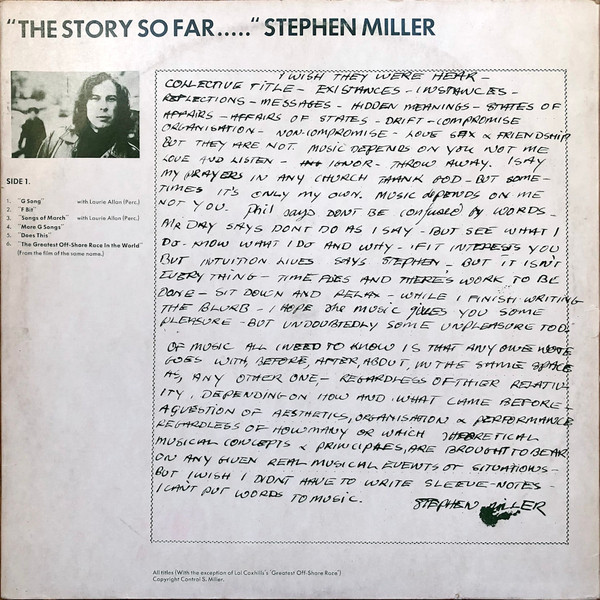 Steve Miller / Lol Coxhill - "The Story So Far..." "...Oh Really?" | Caroline Records (C1507) - main
