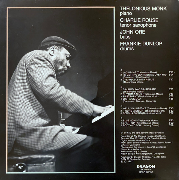 The Thelonious Monk Quartet - Live In Stockholm 1961 | Dragon (DRLP 151/152) - 4