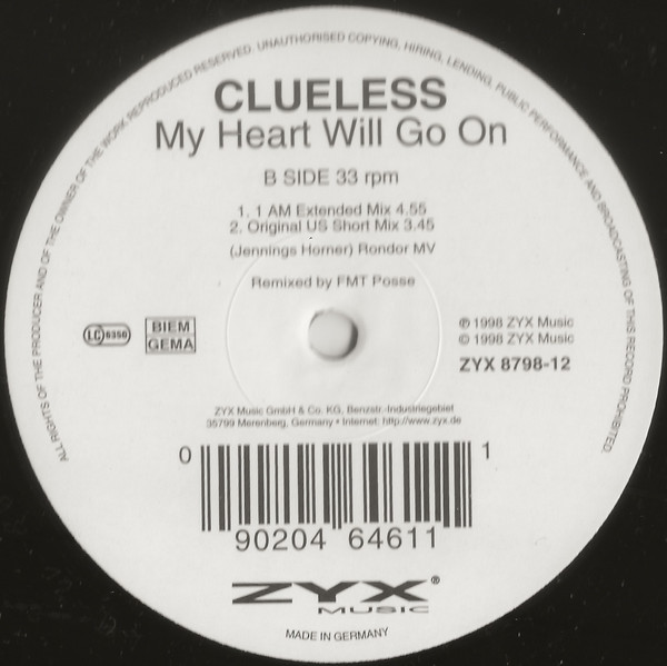 Clueless - My Heart Will Go On | ZYX Music (ZYX 8798-12) - main
