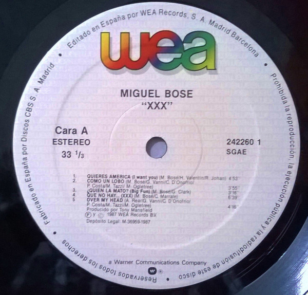 Miguel Bosé - XXX | WEA (242260 1) - 3 Miguel Bosé - XXX | WEA (242260 1) - 3