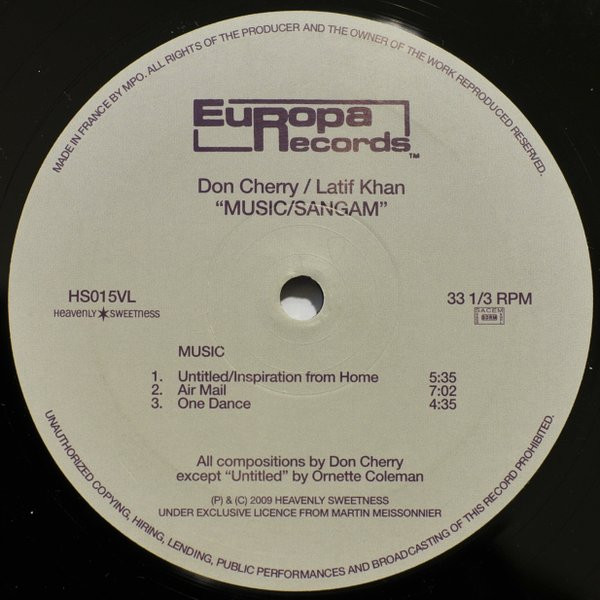 Don Cherry / Latif Ahmed Khan - Music/Sangam | Heavenly Sweetness (HS015VL) - 2