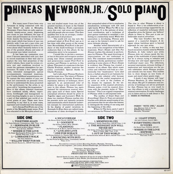 Phineas Newborn Jr. - Solo Piano | Atlantic (SD 1672) - 2