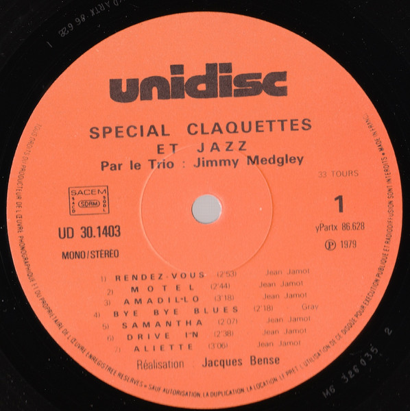 Jacques Bense Et Le  Trio Jimmy Medgley - Spécial Claquettes | Unidisc (UD 30 1403) - 4