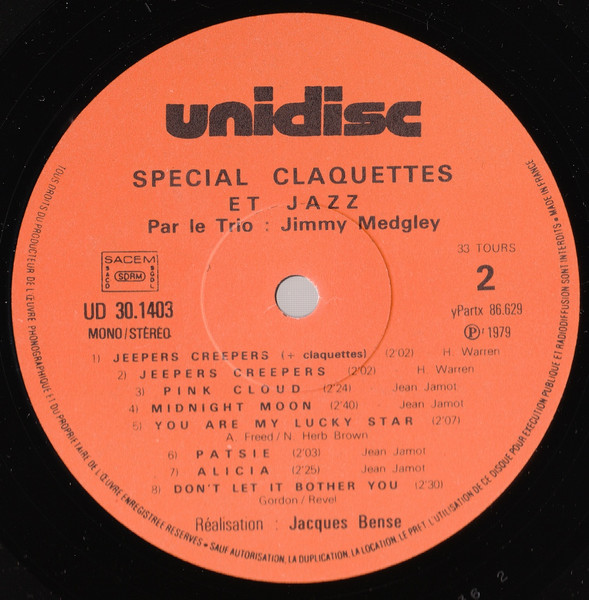 Jacques Bense Et Le  Trio Jimmy Medgley - Spécial Claquettes | Unidisc (UD 30 1403) - 3
